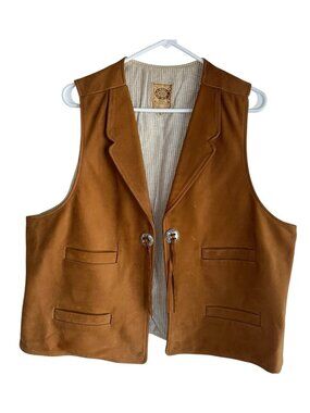 VTG 90s Wah Maker Frontier Clothing Mens Leather Vest Sz L Brown Concho Cowboy